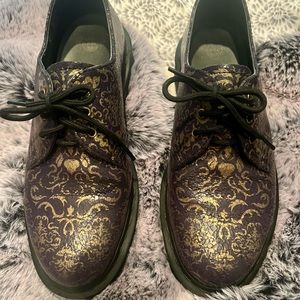 Dr Marten’s Women’s 1461 Baroque Cristal Oxford Purple  and Gold